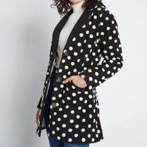Modcloth Extra Large Women's Salient Wool Polka Dot Coat